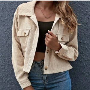 SHEIN Frenchy Button Front Patch Pocket Crop Jacket
